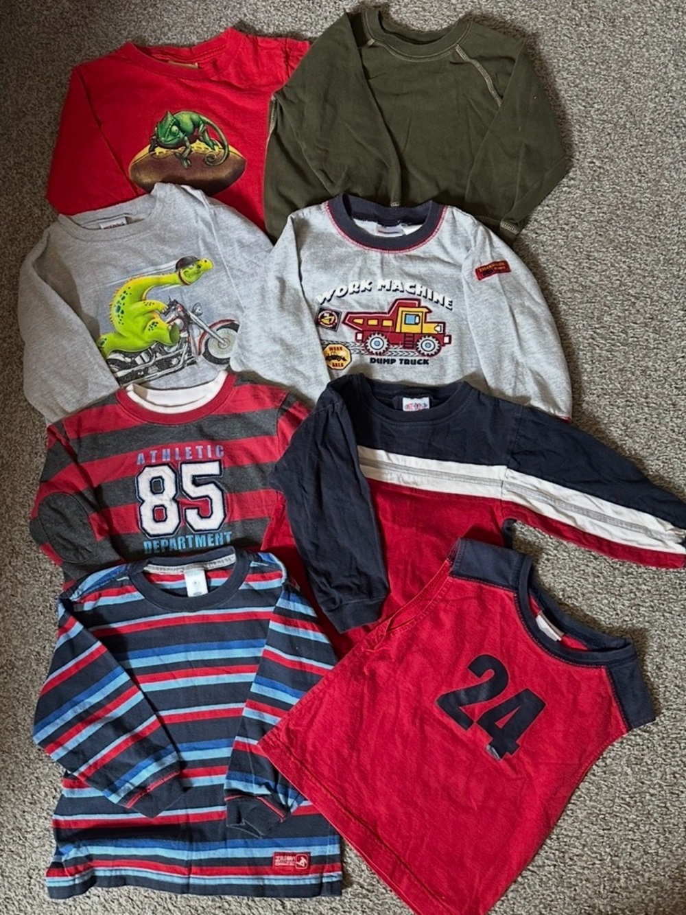 Kids Long Sleeve & Short Sleeve Shirt Set - Red, Gray, Olive, Navy